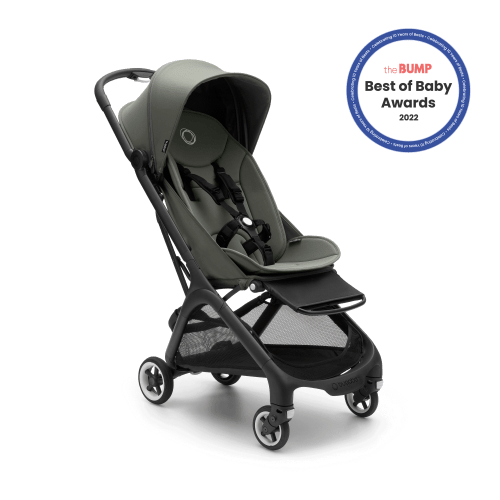 Bugaboo Butterfly seat stroller black base, forest green fabrics, forest green sun canopy