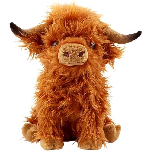 10.5 inches Highland Cows Stuffed Animals, Cute Fluffy Cow Plush Figure Toys Realistic Highland Cattle Plush Decor for Kids Baby Girls Boys - Brown Cow
