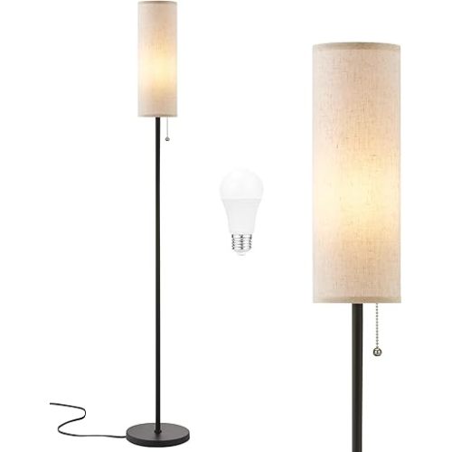 Ambimall 64'' Floor Lamp for Living Room with Bulb - Tall Lamps with Beige Lampshade & Pull Chain Switch, Pole Lamps for Bedrooms Tall, Minimalist Floor Lamp