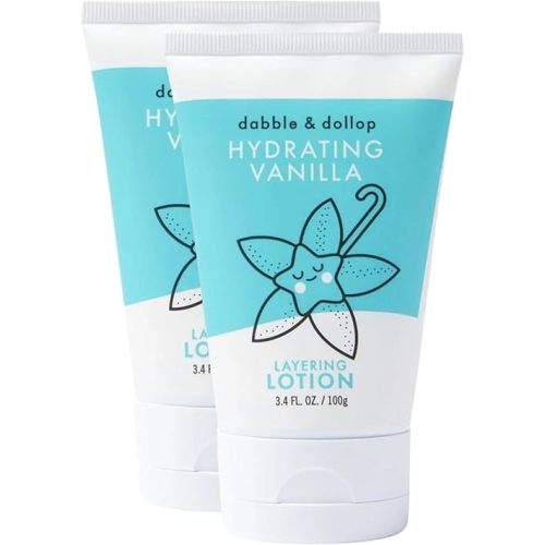 Dabble & Dollop Vanilla Lotion, Layering Lotion, Hydrating Scented Lotions for Kids, All-Natural, USA Made, Dermatologist Tested, Vegan & Cruelty-Free (3.4oz, Pack of 2)