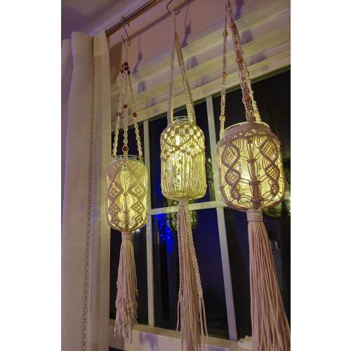 Vintage boho macrame hanging lantern/pendant light, boho lighting