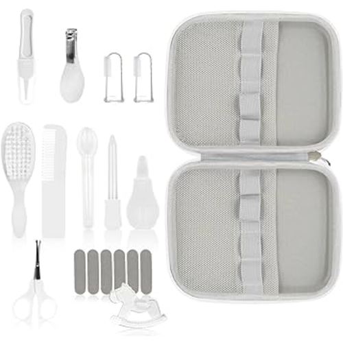 19 in 1 Baby Grooming Kit,Newborn Nursery Health Care Set Include Hair Brush Comb Finger Toothbrush,Nail Clippers,etc. for Infant Toddlers Boys Girls Kids,Baby Essentials (White)