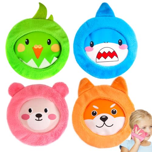 NEWGO Kids Ice Pack for Boo Boos, 4 Pack Hot Cold Packs with 4 Cute Plush Sleeves, Toddler Ice Pack for Kids Injuries, Headache, Wisdom Teeth, Pain Relief