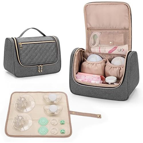 Luxja Wearable Breast Pump Bag (with a Waterproof Mat) Compatible with Momcozy and Elvie Breast Pump, Carrying Case for Wearable Breast Pump and Extra Parts (Patent Pending), Gray