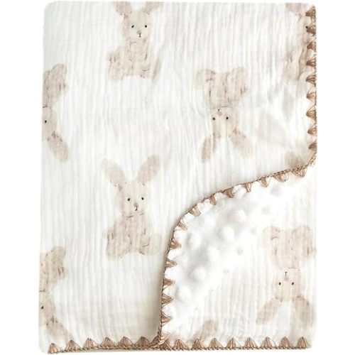 Baby Soft Muslin Thick Blanket Cotton and Dotted Backing Double Layer Receiving Blanket 40"x40" Bunny