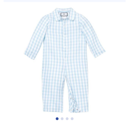 Light Blue Gingham Romper - Petite Plume | Maisonette