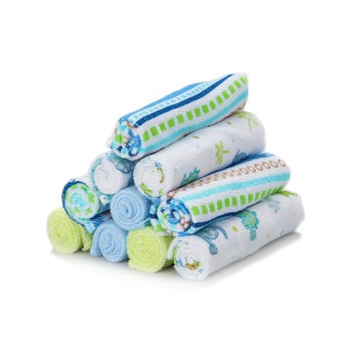 Spasilk 10 Pack Soft Terry Bath Washcloths – Newborn Boy or Girl, Blue Stripes