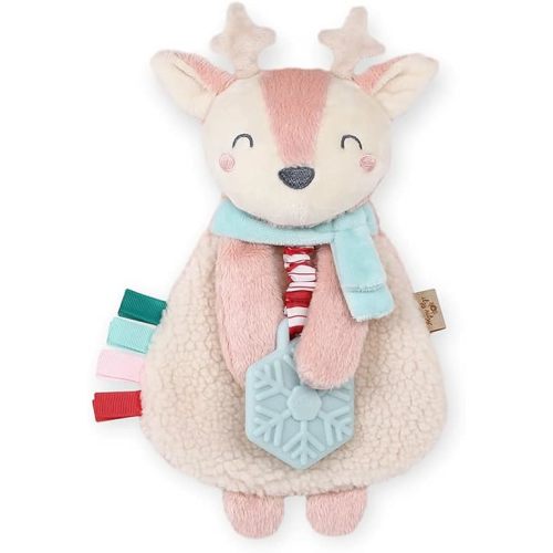 Itzy Ritzy - Itzy Lovey Including Teether - Baby Lovey with Teether, Textured Ribbons & Dangle Arms - Features Crinkle Sound, Sherpa Fabric and Minky Plush (Holly The Reindeer)