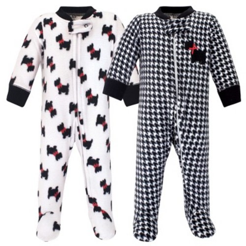 Hudson Baby Infant Girl Fleece Zipper Sleep and Play 2pk, Scottie Dog, Size: 0-3 months
