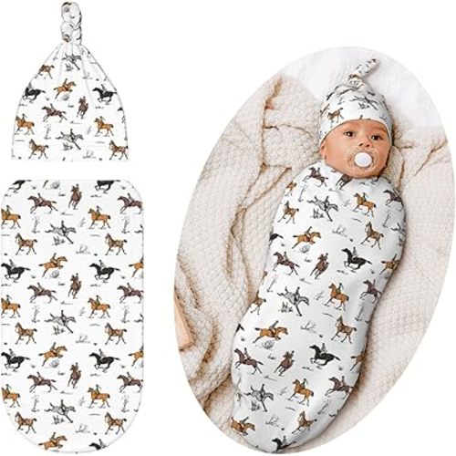 Swaddling Blanket for Baby, Sleeping Sacks, Unisex Baby Stuff with Hat, Horse
