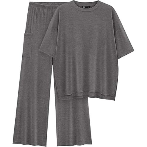 PRETTYGARDEN Women's 2 Piece Outfits Casual Short Sleeve Pullover Tops and Wide Leg Pants Lounge Sets Tracksuits