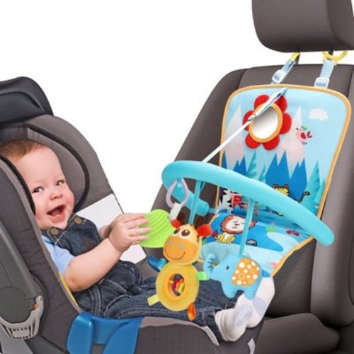 Car Seat Toy Car Seat Activity Arch Toy Rear Facing Car Seat Toy with Mirror Squeaker Ringing Bell Adjustable Easy Drive Non-Toxic Travel Sensory Toy for Infant Baby 6-12 Month