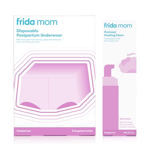 Frida Mom Perineal Medicated Witch Hazel Healing Foam + Disposable Underwear (Regular Boyshort) for Postpartum Care | Foam Relieves Pain and Reduces Swelling for Perineal Area