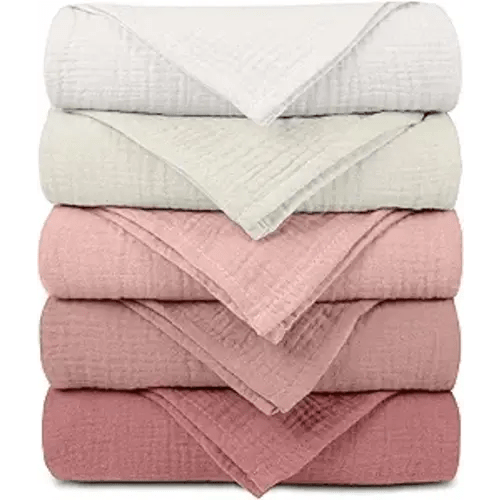 Muslin Receiving Blankets, Neutral Blanket Swaddling for Newborn Boys and Girls, 5 Pack Breathable and Skin-Friendly Swaddle Wrap for Infant Baby (Sweet Colors)