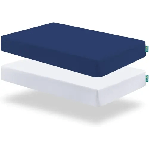 Biloban Pack and Play Sheets Fitted, 2 Pack Pack and Play Sheet Fits for Graco Pack n Play Mattress, Neutral Playard Sheets for Baby Boys and Girl, White & Navy Blue, 38”X 26”