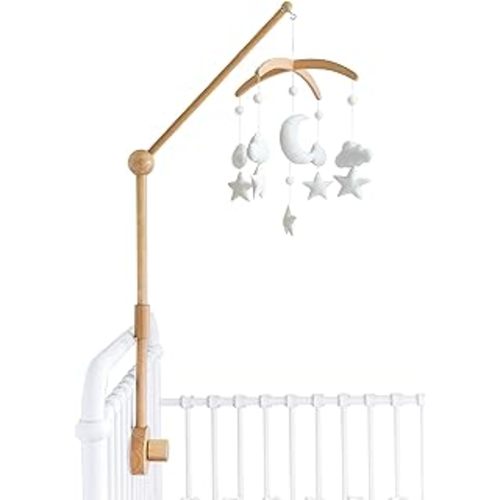 The Peanutshell Safari Crib Mobile for Boys or Girls, Wooden Musical Baby Mobiles with 12 Lullabies, Elephant, Giraffe, Zebra, Monkey, Jungle Animal Nursery Decor