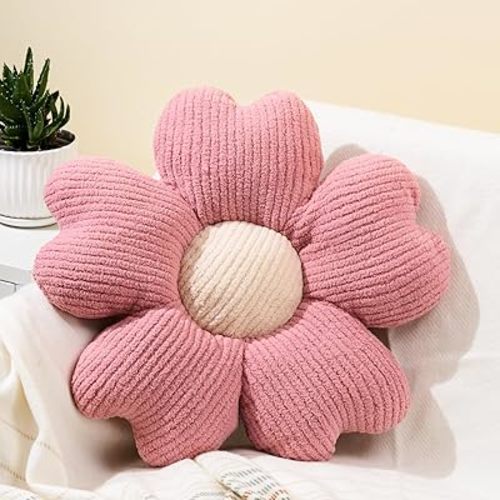 Sioloc Flower Throw Pillow, Flower Shaped Pillow, Flower Floor Cushion, Seat Cushion, Cute Flower Pillow, Aesthetic Pillow as Room Decor, Decorative Pillows for Bed Sofa Couch(Pink,15.7Inch)