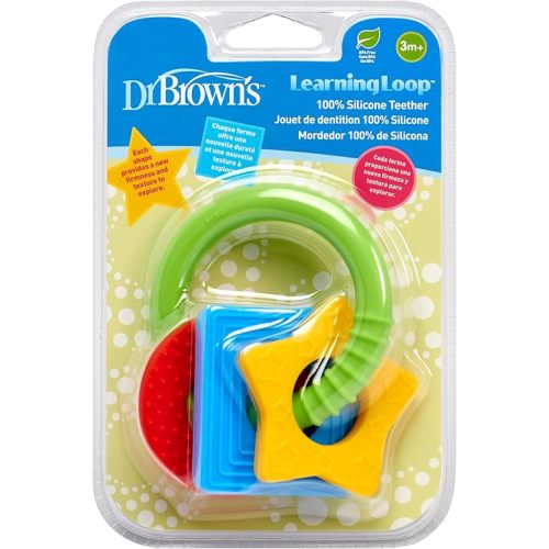 Dr. Brown's Learning Loop Baby Teether Ring, Multiple Shapes and Textures, 100% Silicone, BPA-Free, 3m+