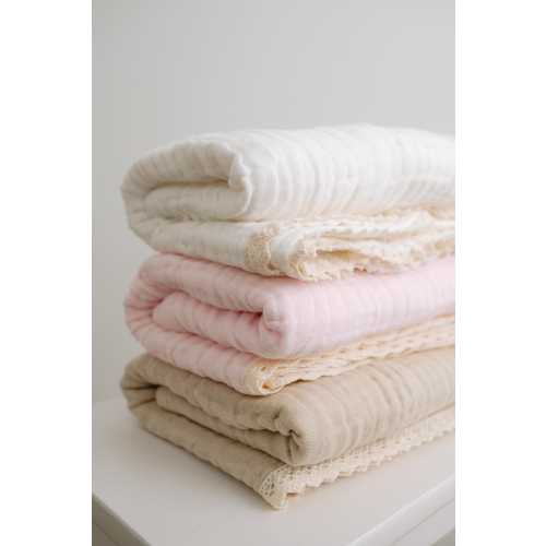 Organic Cotton Lace Gauze Baby Blanket, Neutral Muslin Swaddle, Soft& Breathable Heirloom Baby Blanket, Newborn Baby Gift