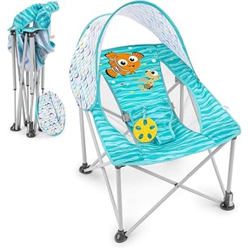 Bright Starts Disney Finding Nemo Pop 'N Chill Travel Seat, Indoor/Outdoor Use, Infant Seat with UPF 50+ Canopy, Blue, Ages 0-6 Months