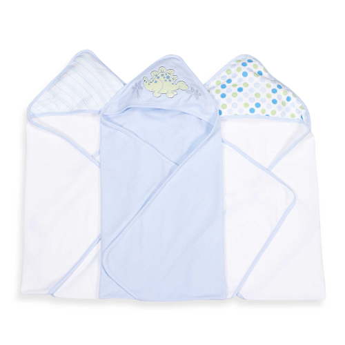 Spasilk Baby Hooded Towel Set for Newborn Boys and Girls, Soft Terry Bath Set, Pack of 3, Blue Dinosaur