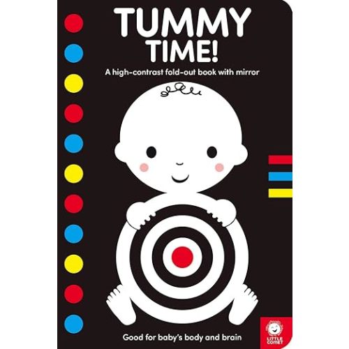 Tummy Time!: A high-contrast fold-out book with mirror for babies