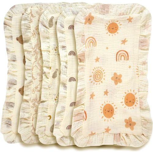 5pcs Baby Burp Cloths - Ultra-Soft & Absorbent Shoulder-Fit Polka Dot & Animal Print Drool Bibs, 100% Cotton, Assorted Colors for Infants & Toddlers, Baby Feeding Accessories (Sun Series)
