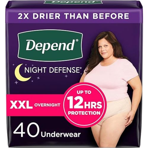 Depend Night Defense Adult Incontinence & Postpartum Bladder Leak Underwear for Women, Disposable, Overnight, Extra-Extra-Large, Blush, 40 Count (4 Packs of 10), Packaging May Vary