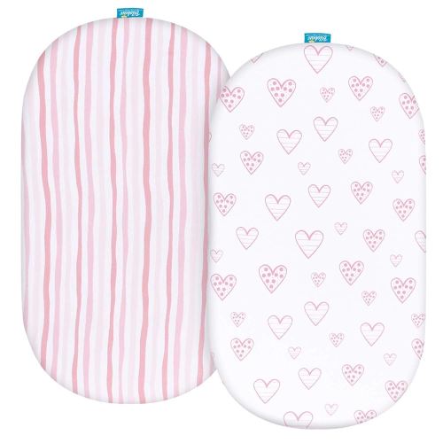 Bassinet Sheets Universal Fit for Oval, Hourglass, Rectangle Bassinet Mattress, 2 Pack 100% Cotton Sheets for Halo Bassinest Swivel, Flex, Luxe Sleeper, Unisex Bassinet Fitted Sheets for Baby Girls