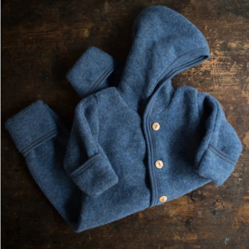 Baby Merino Wool Fleece Suit - Blue Melange