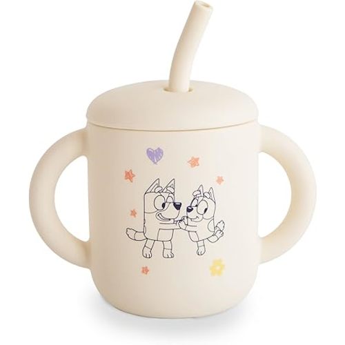 mushie x Bluey 100% Silicone Training Cup & Straw for Toddlers | 6 Months+ (Bluey Ivory)
