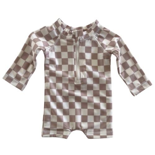 Tiramisu Checkerboard / Sonny Rashguard Swimsuit / UPF 50+