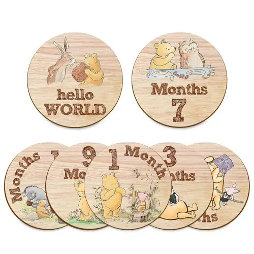 7Pcs Baby Monthly Milestone Circles, Winnie The Pooh Baby Stuff, Double-Sided Printing Months Baby Milestone Wooden Keepsake, Milestone Wooden Circles Stuff for for Documenting Growth
