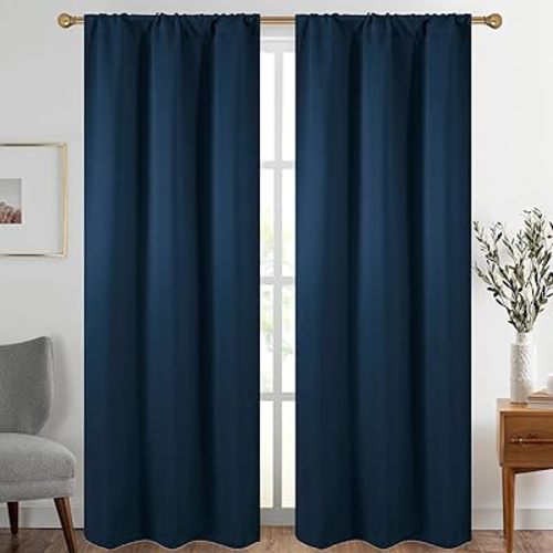 Diraysid Navy Blue Blackout Curtains for Bedroom and Living Room Thermal Insulated Room Darkening Curtains Drapes, 42 x 95 inch, 2 Panels