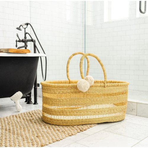 Pre-Order Shipping AugustModern Open Weave African Moses Basket No Hood Vegan Handle