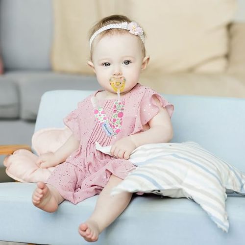 Smlpuame Pacifier Clip Girl,12 Pack Stylish Binky Clips Strap for Baby Girls,Paci Holder with Clip Lightweight Universal Fits Most Pacifiers Teether Toy Teething Ring Soothie,Baby Gifts