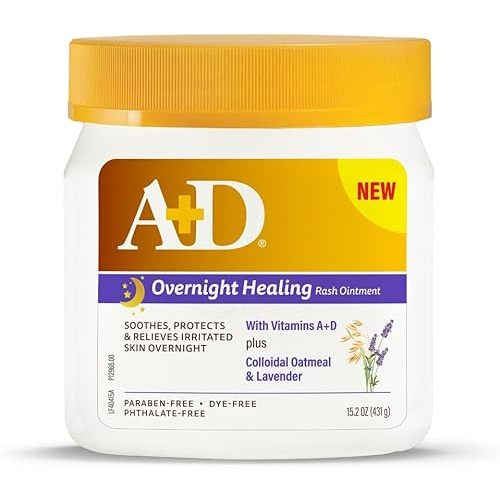 A+D Overnight Healing Diaper Rash Ointment - Soothes, Protects & Relieves Diaper Rash Overnight with Lavender & Colloidal Oatmeal - Healing Ointment for Red, Itchy, Irritated Skin - 15.2 oz Jar