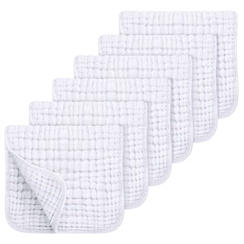Looxii Muslin Burp Cloths 100% Cotton Muslin Cloths Large 20''x10'' Extra Soft and Absorbent 6 Pack Baby Burping Cloth Pure White