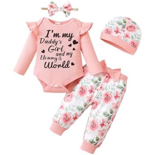 SUNNY PIGGY Baby Girl Clothes Newborn Outfits Infant Ruffle Romper 0-18M Fall Winter Flower Pants Clothing Set
