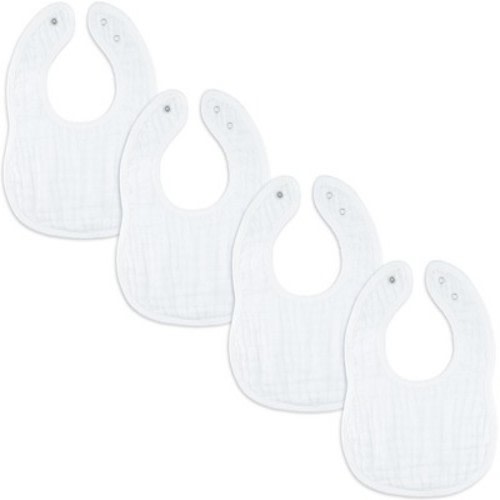 Muslin Cotton Baby Bibs, 4 Pack, Adjustable Size with Easy Snaps, Soft and Super Absorbent, Washable and Reusable By Comfy Cubs, Color: White