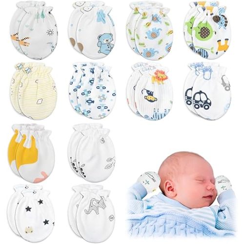 12 Pairs Baby Mittens Newborn Mittens For Babies 0-6 Months Sleeping No Scratch Cotton Mitten For Newborn Baby Mitaine Bebe (MIX)