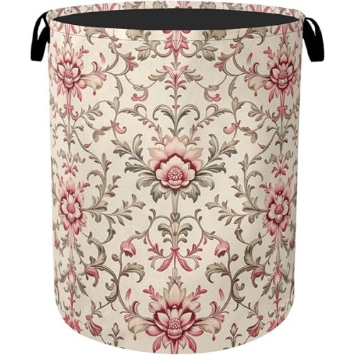 Vintage Floral Patterns Laundry Basket - Heavy Duty 60L Dirty Clothes Organizer, Water Resistant Foldable Hamper for Men Women
