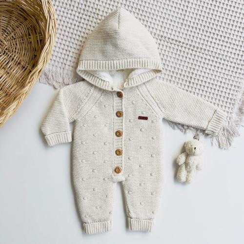 Baby Wool Knit One-piece Winter Suit Jumpsuit lined Buttoned Outfit Jumper Gift Set Soft Knitwear Cozy & Comfy Linen Beige Shearling
