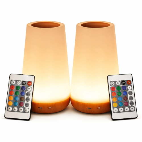 2-Pack Night Light, Dimmable Touch Bedside Lamp, Portable Table Lamp with 5 Brightness Levels & 13 Color Modes, Rechargeable for Bedroom & Bathroom