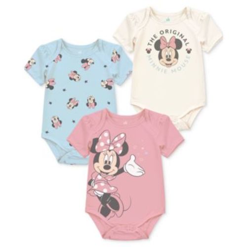 Baby Girls Minnie Mouse Short-Sleeve Bodysuits, 3 Pack