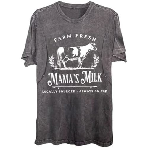 Comfort Breastfeeding Shirts for Women Zip Nursing Tops Causal Distressed Acid Washed Maternity Tees