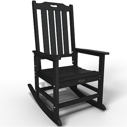 Oversized Rocking Chair, Outdoor Rocking Chair for Adults, All Weather Resistant Porch Rocker for Lawn Garden, Black