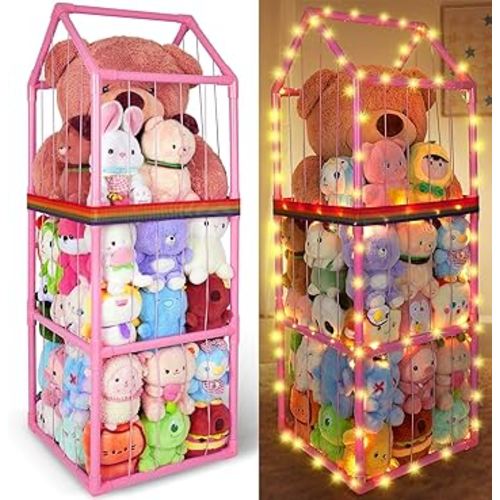 Stuffed Animals Storage Zoo Plushies Toy Storage Organizer Unicorn Castle PVC Stuffed Animals Holder Kids Toy Storage Playroom Nursery Storage Shelf