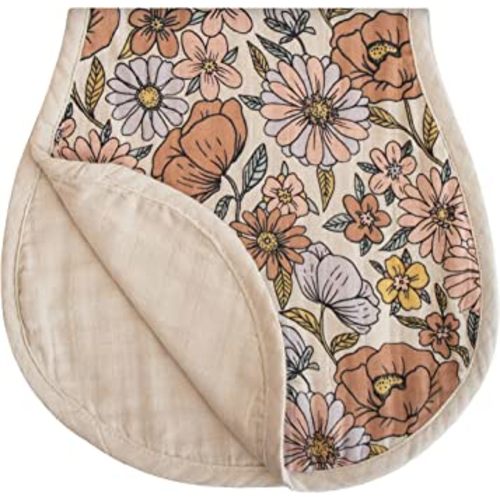mushie Muslin Baby Burp Cloths | 100% Organic Cotton, Set of 2 (Retro Flowers/Fog)