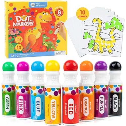 Jar Melo Washable Dot Markers for Toddlers 1-3, 8 Colors Dot Paints with 108 PDF & 10 Physical Activity Papers, Non-Toxic Bingo Daubers for Toddlers 2-4, Kids Arts and Crafts Supplies
